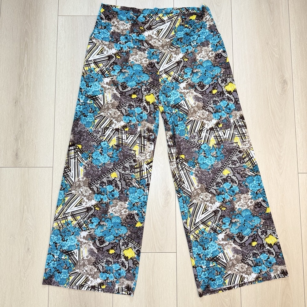 Y2K W Collection Palazzo Pants Womens 3XL Floral Geometric Stretch USA Plus